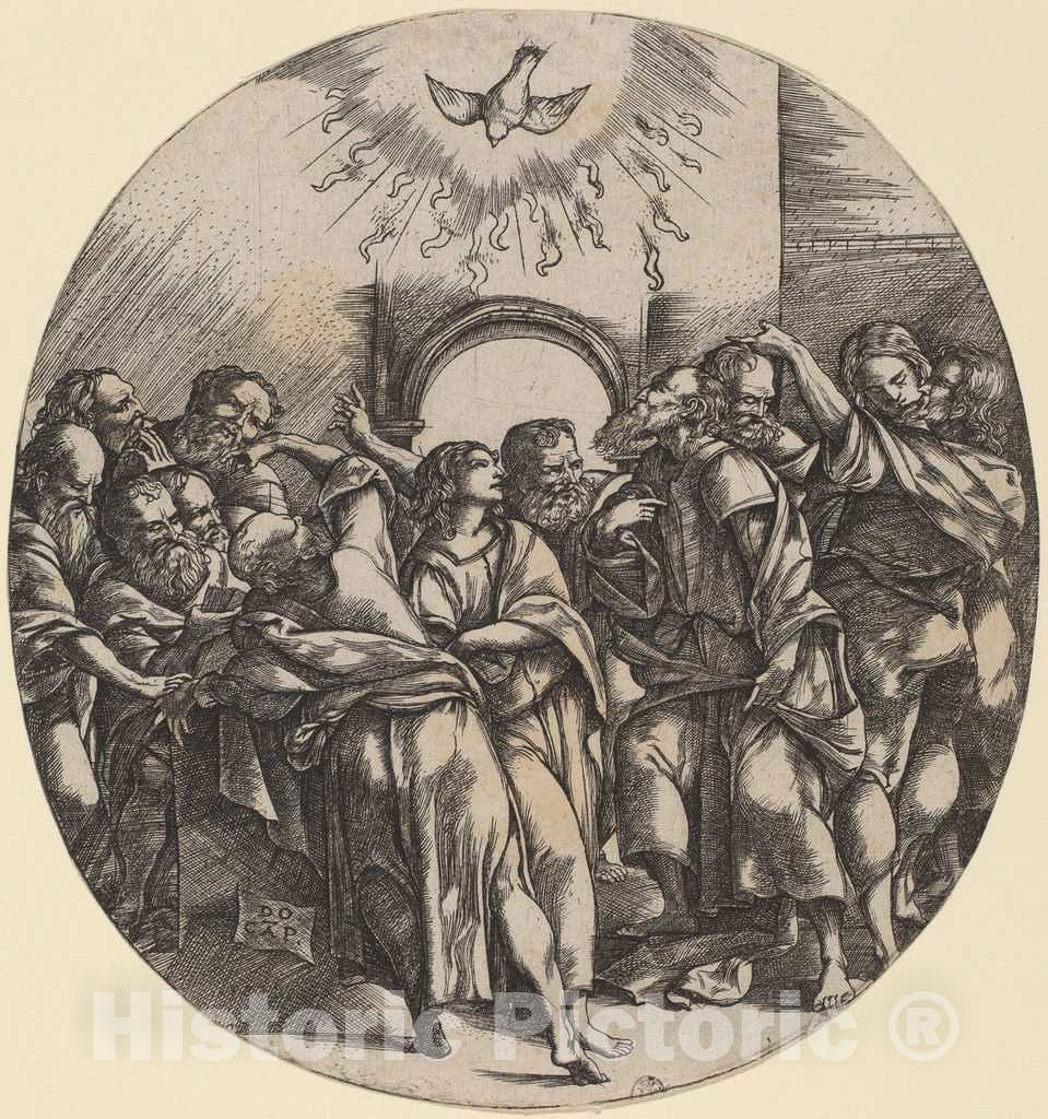 Art Print : Domenico Campagnola, The Descent of The Holy Spirit, 1518 - Vintage Wall Art