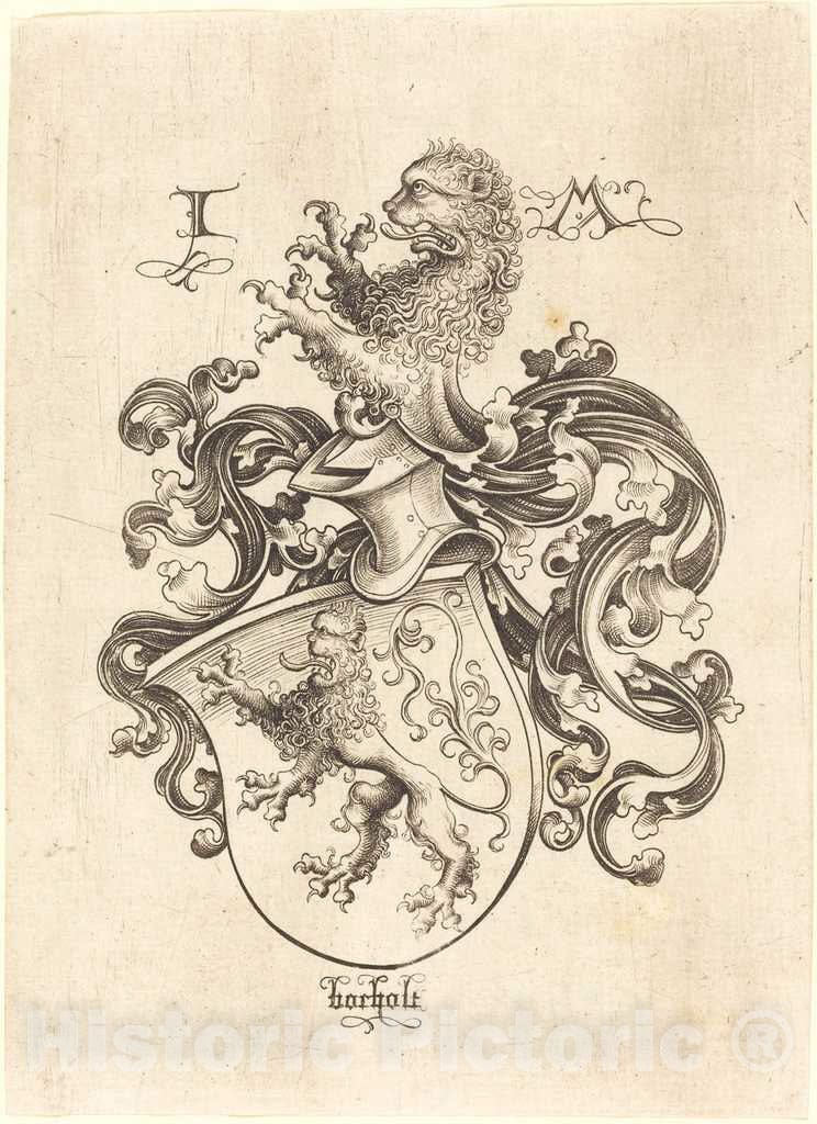 Art Print : Israhel Van Meckenem, Coat of Arms with Lion, c.1485 - Vintage Wall Art