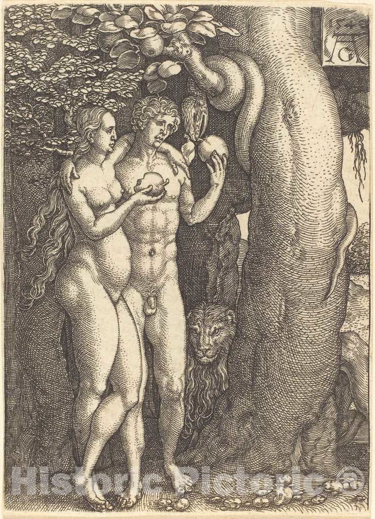 Art Print : Aldegrever, The Temptation by The Snake, 1540 - Vintage Wall Art