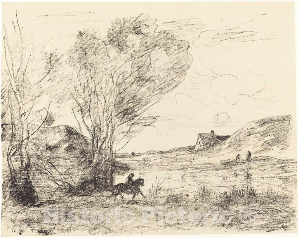Art Print : Baptiste-Camille Corot, The Rider in The Reeds (Le Cavalier Dans les roseaux), 1871 - Vintage Wall Art