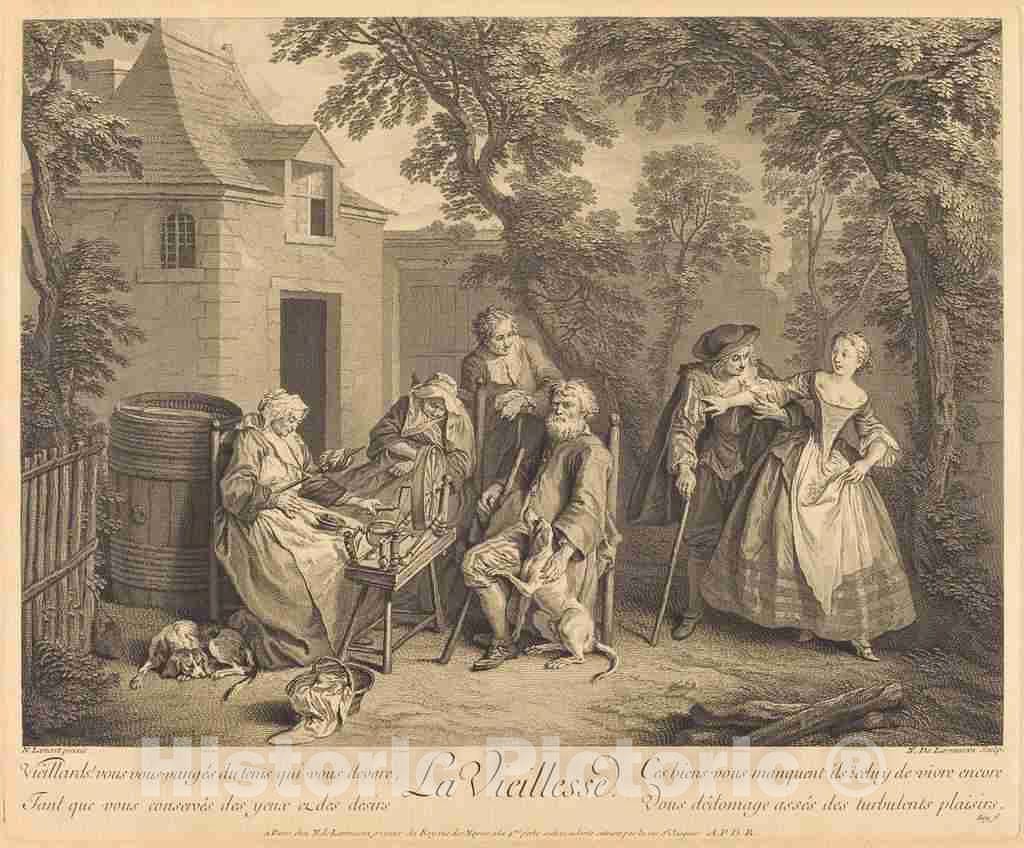 Art Print : Larmessin IV After Lancret, La vieillesse, 1735 - Vintage Wall Art