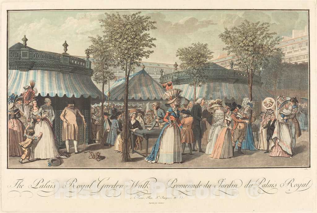 Art Print : Le Coeur After Claude-Desrais, The Palais Royal-Garden's Walk/Promenade du Jardin du Palais Royal, 1787 - Vintage Wall Art