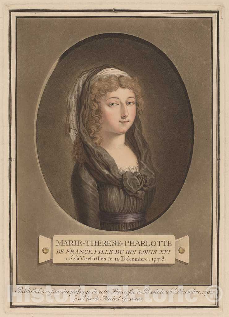 Art Print : Mechel After Sergent, Marie-ThÃ©rÃ¨se-Charlotte, Duchess of AngoulÃªme, 1795 - Vintage Wall Art