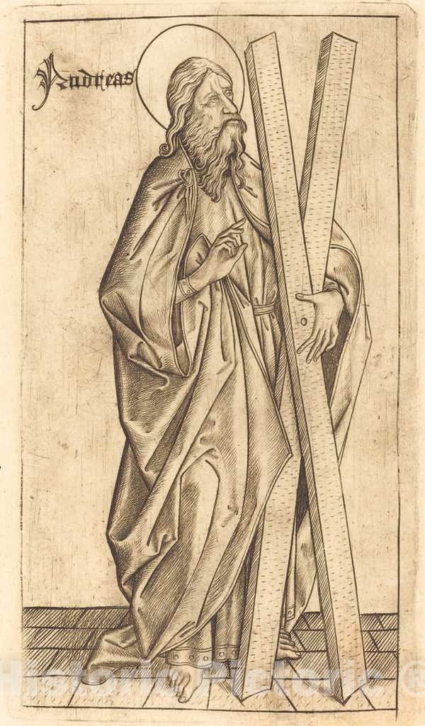 Art Print : Meckenem After Master E.S, Saint Andrew, c.1475 - Vintage Wall Art
