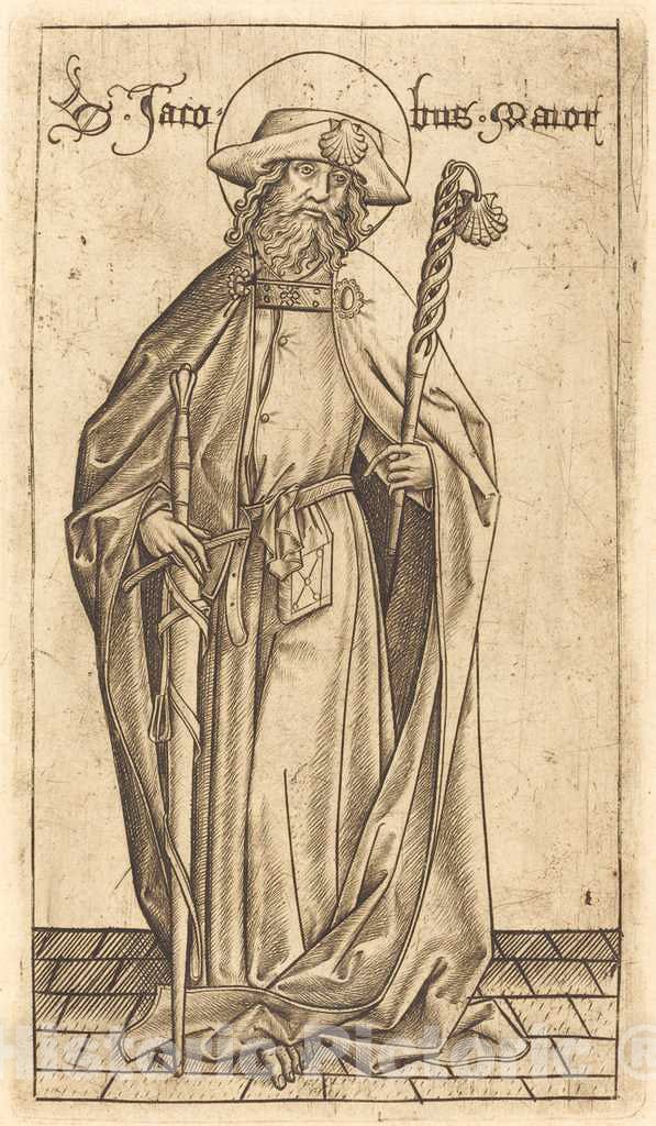 Art Print : Meckenem After Master E.S, Saint James The Great, c.1475 - Vintage Wall Art