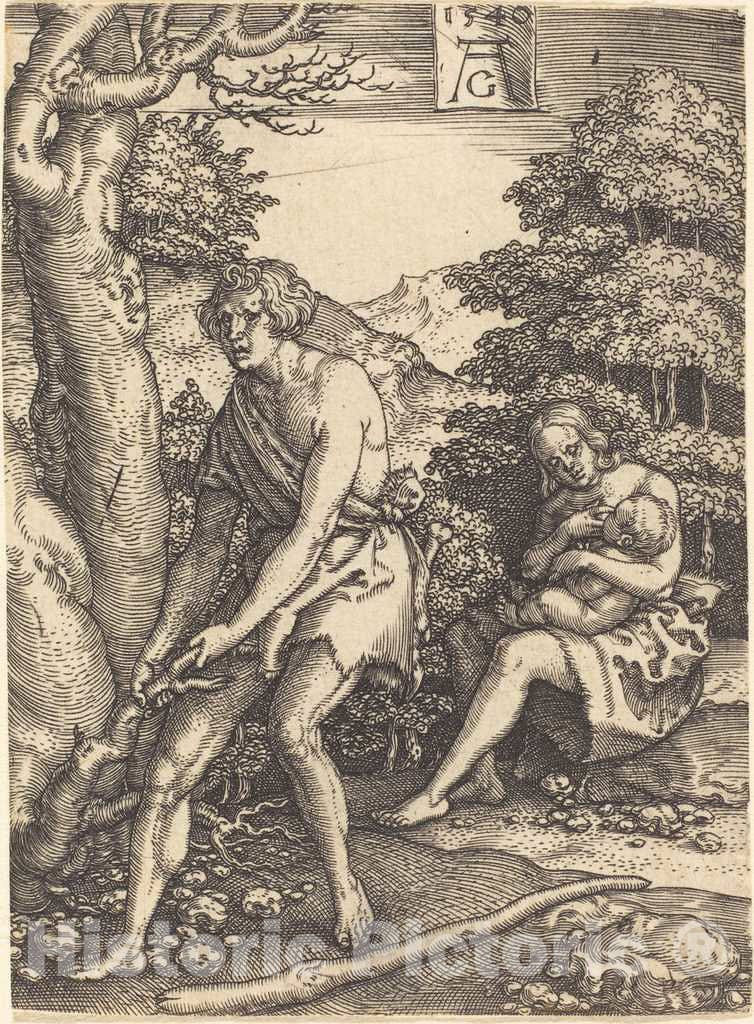 Art Print : Aldegrever, Adam and Eve at Work, 1540 - Vintage Wall Art