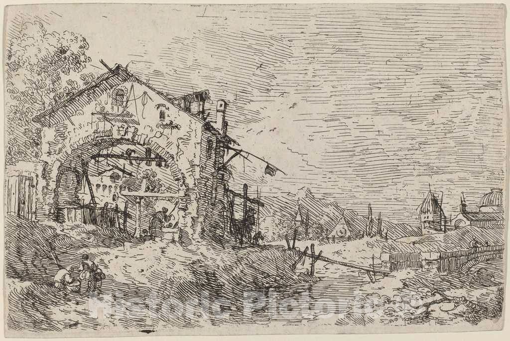 Art Print : Canaletto, Landscape with a Woman at a Well, c.1741 - Vintage Wall Art