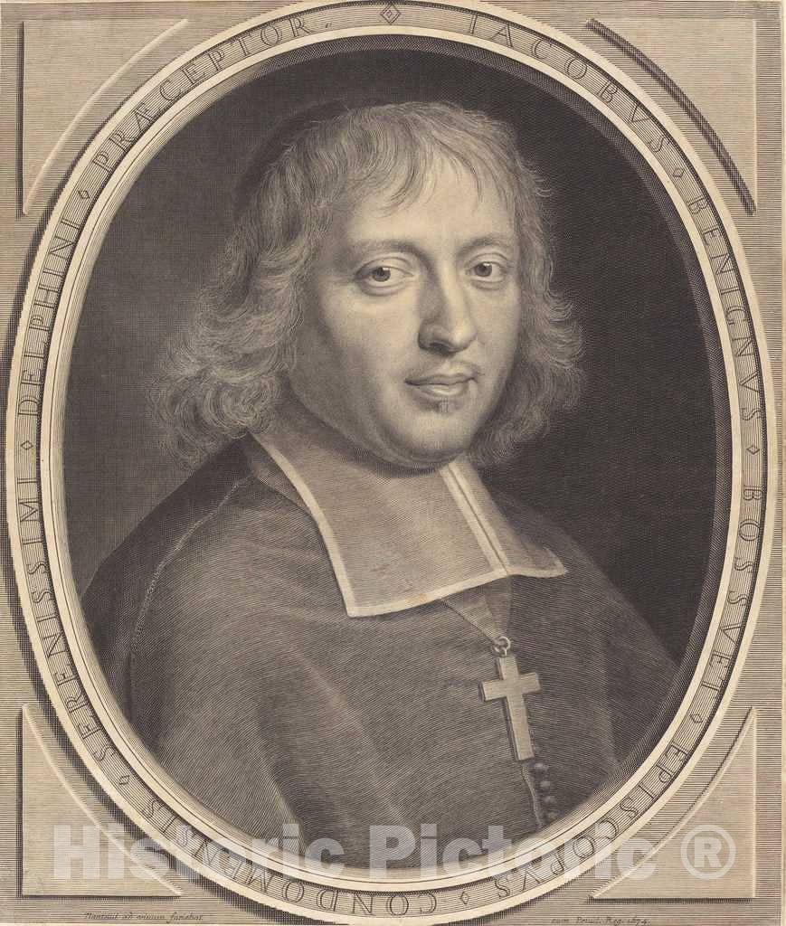 Art Print : Robert Nanteuil, Jacques-Benigne Bossuet, 1674 - Vintage Wall Art
