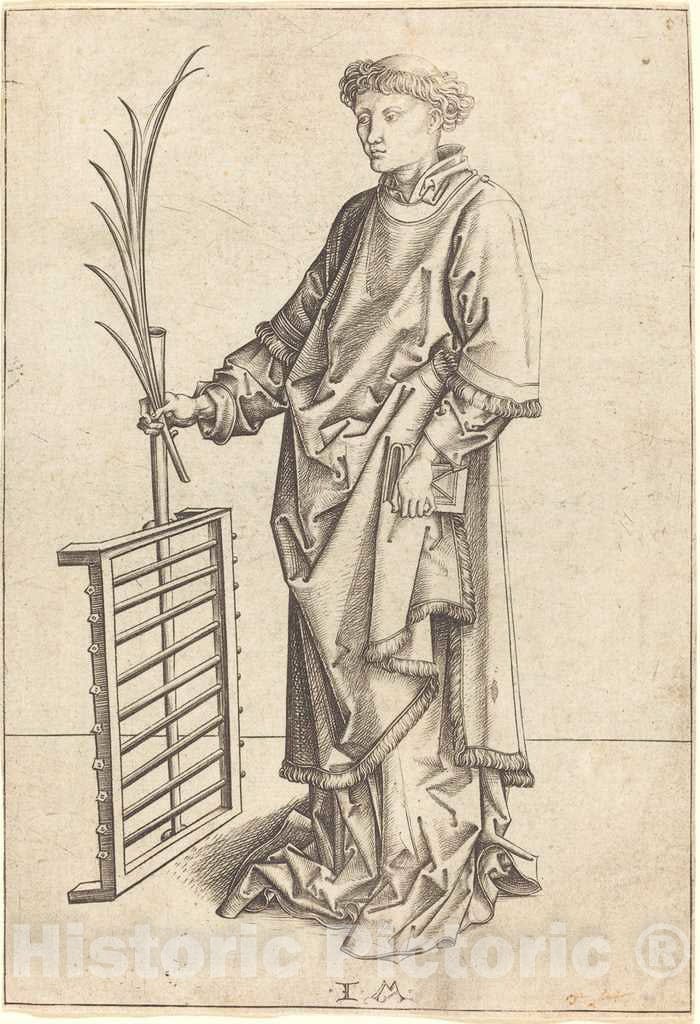 Art Print : Meckenem After Martin Schongauer, Saint Lawrence, c.1485 - Vintage Wall Art
