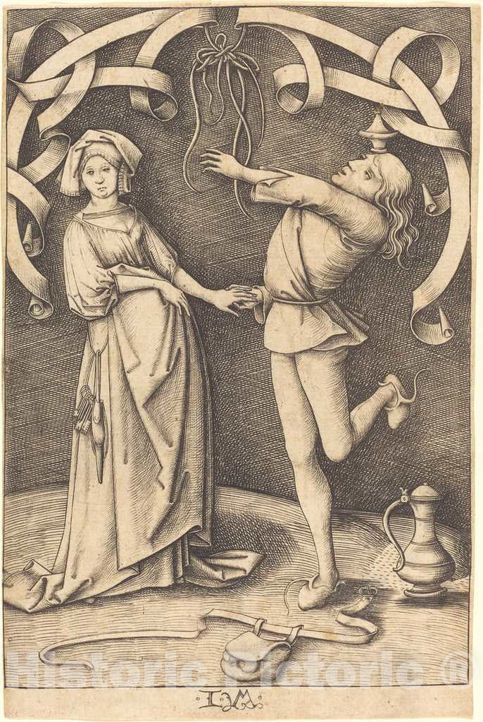 Art Print : Israhel Van Meckenem, The Juggler and The Woman, c.1499 - Vintage Wall Art
