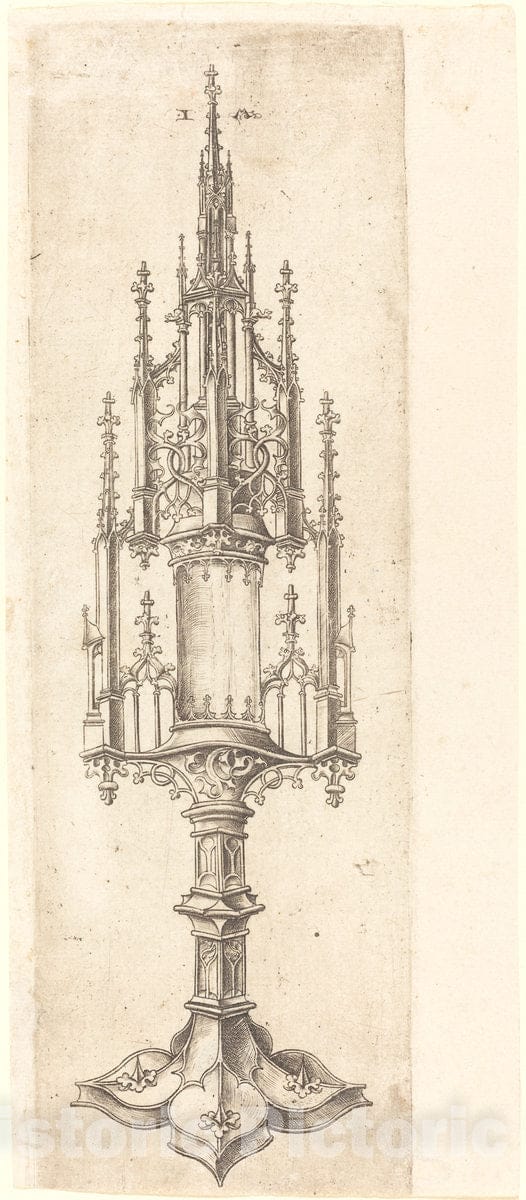 Art Print : Meckenem After Master W with The Key, A Gothic Monstrance, c. 1480 - Vintage Wall Art