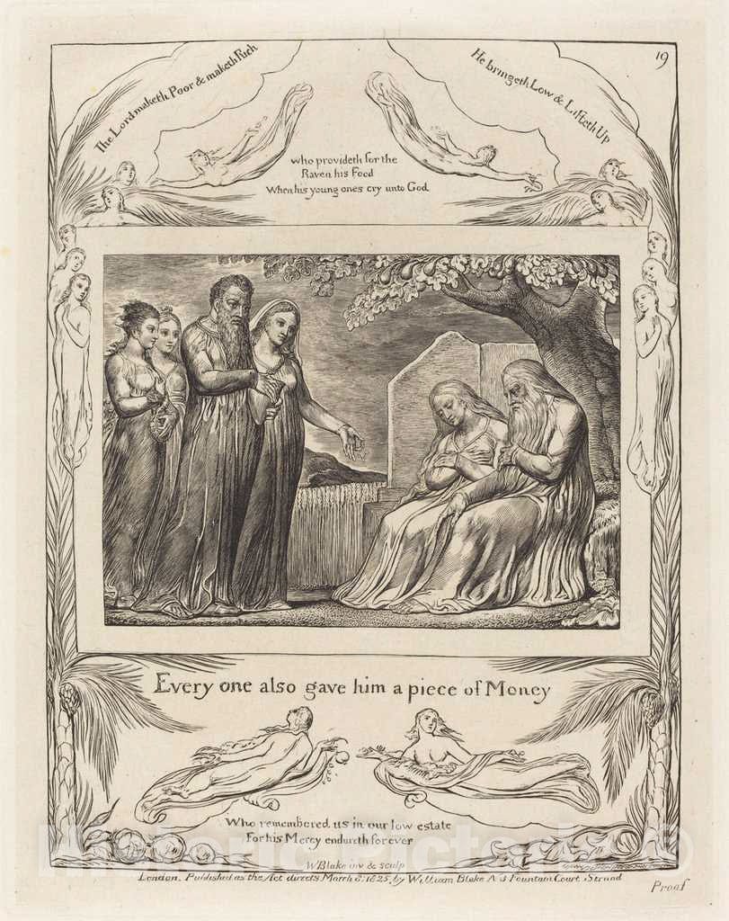 Art Print : William Blake, Job Accepting Charity, 1825 - Vintage Wall Art