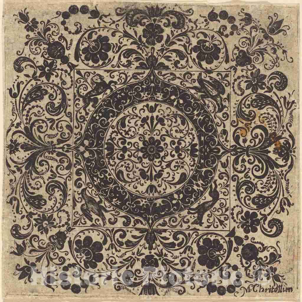 Art Print : M. Christollien, Goldsmith's Ornament in Square - Vintage Wall Art