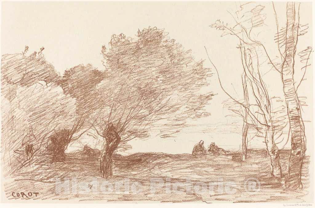 Art Print : Baptiste-Camille Corot, Willows and White Poplars (Saules et peupliers Blancs), 1871 - Vintage Wall Art