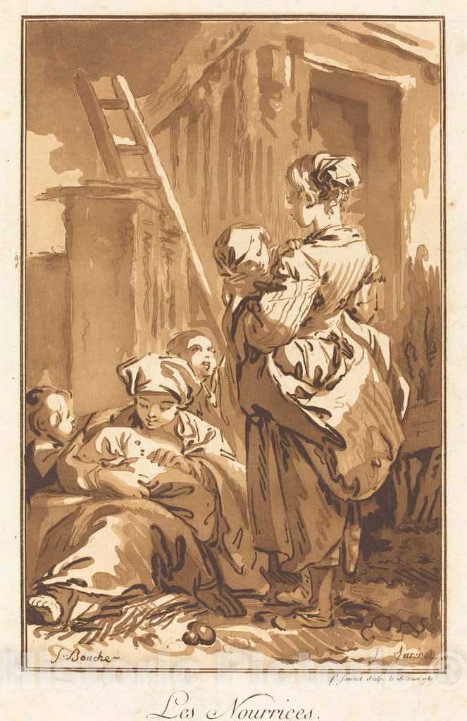 Art Print : Janinet After Boucher, Les nourrices, 1780 - Vintage Wall Art