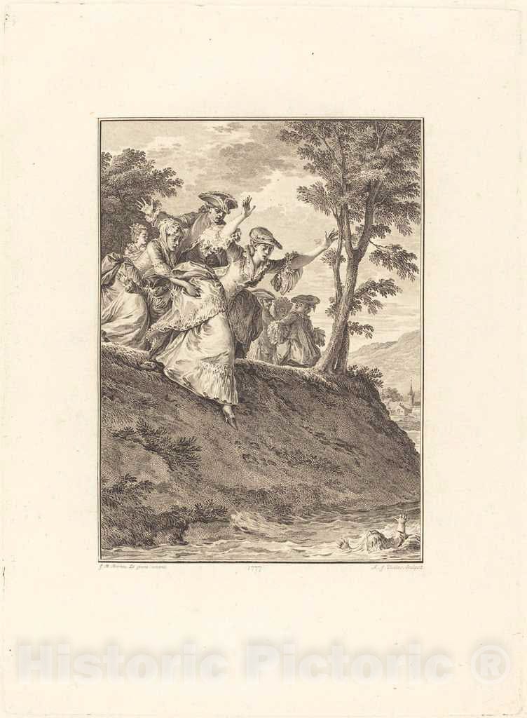 Art Print : Duclos After Michel Moreau, Elle s'Ã©lance aprÃ¨s lui, 1777 - Vintage Wall Art