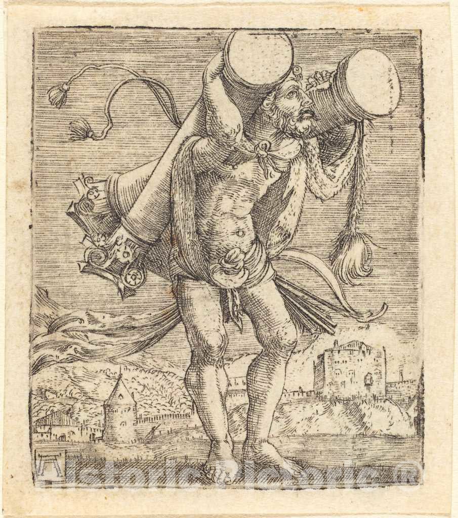 Art Print : Albrecht Altdorfer, Hercules Bearing The Column of Gades, c.1523 - Vintage Wall Art