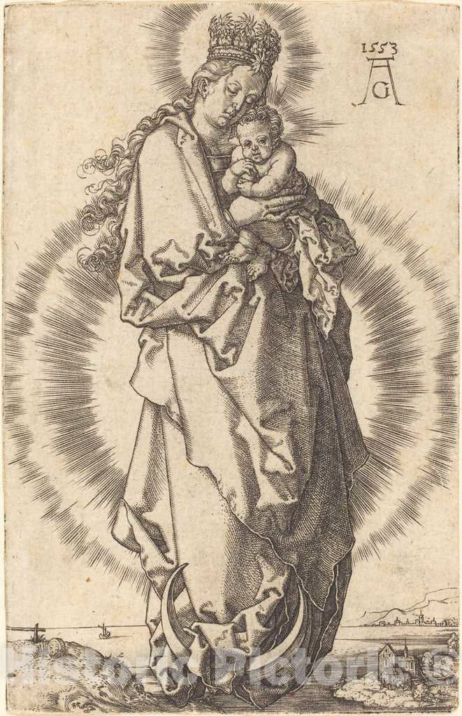 Art Print : Aldegrever, The Virgin with The Child on The Crescent, 1553 - Vintage Wall Art