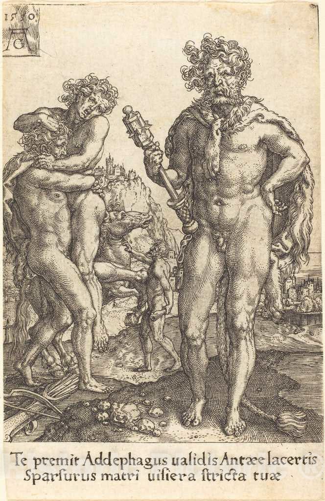 Art Print : Aldegrever, Hercules and Anthaeus, 1550 - Vintage Wall Art