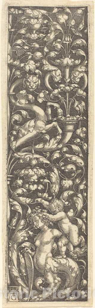 Art Print : Aldegrever, Ornament with a Child on The Back of a Sphinx, 1535 - Vintage Wall Art