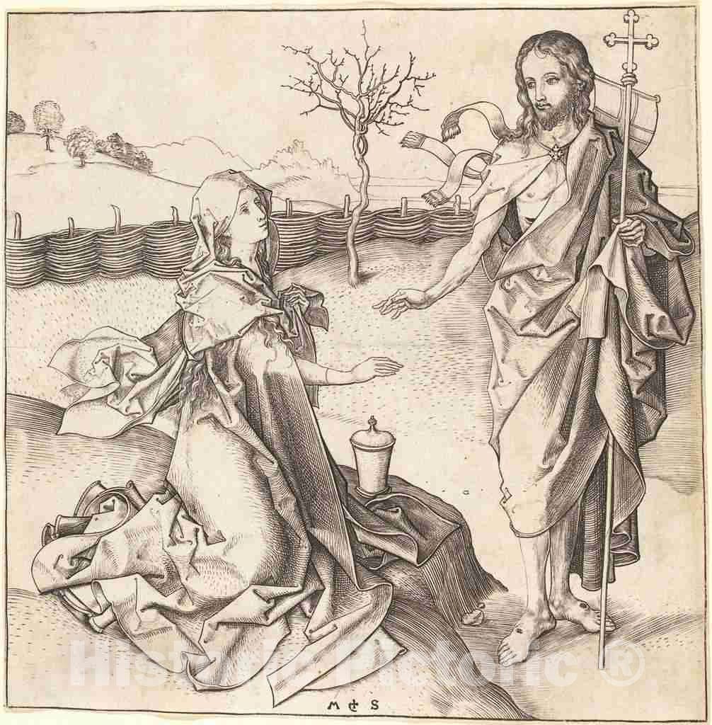 Art Print : Martin Schongauer, Christ Appearing to Mary Magdalene, c.1485 - Vintage Wall Art