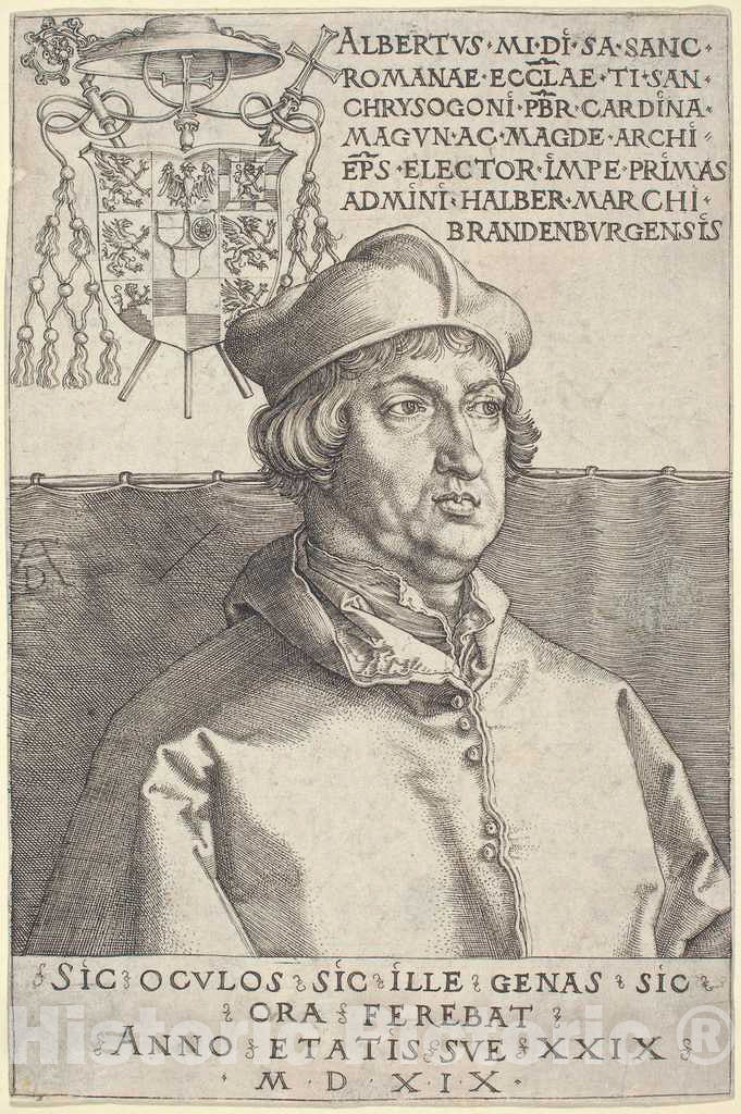 Art Print : Albrecht DÃ¼rer, Cardinal Albrecht of Brandenburg (Small Cardinal), 1519 - Vintage Wall Art