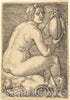 Art Print : Barthel Beham, Naked Woman on an Armor (Prudentia?) - Vintage Wall Art