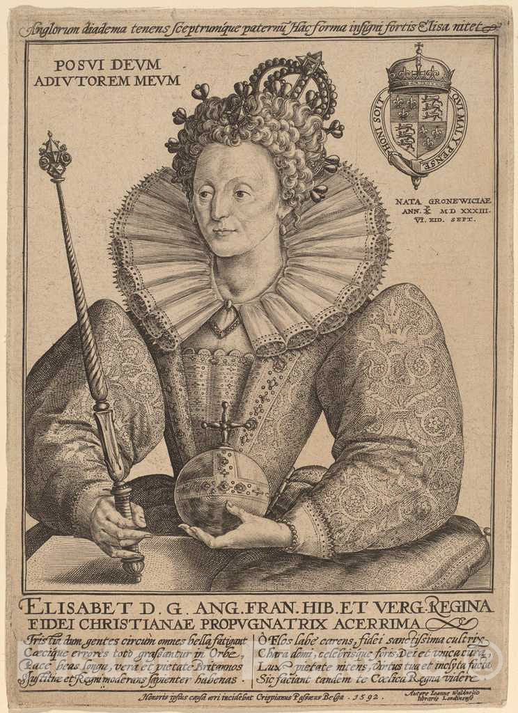 Art Print : Crispijn de Passe I, Elizabeth, Queen of England, 1592 - Vintage Wall Art