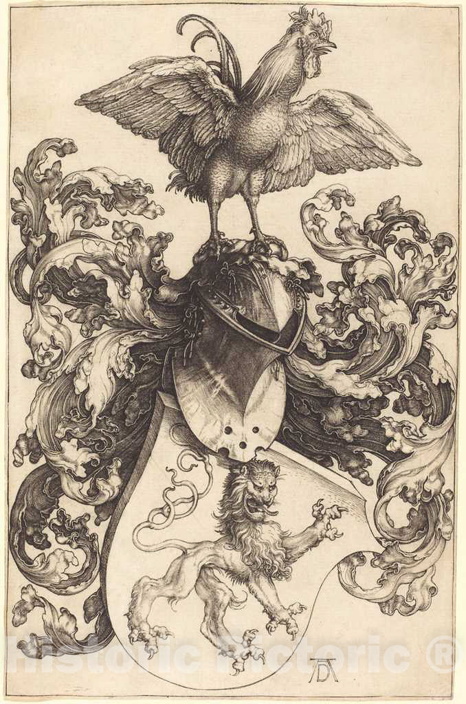 Art Print : Albrecht DÃ¼rer, Coat of Arms with a Lion and a Cock, c.1503 - Vintage Wall Art