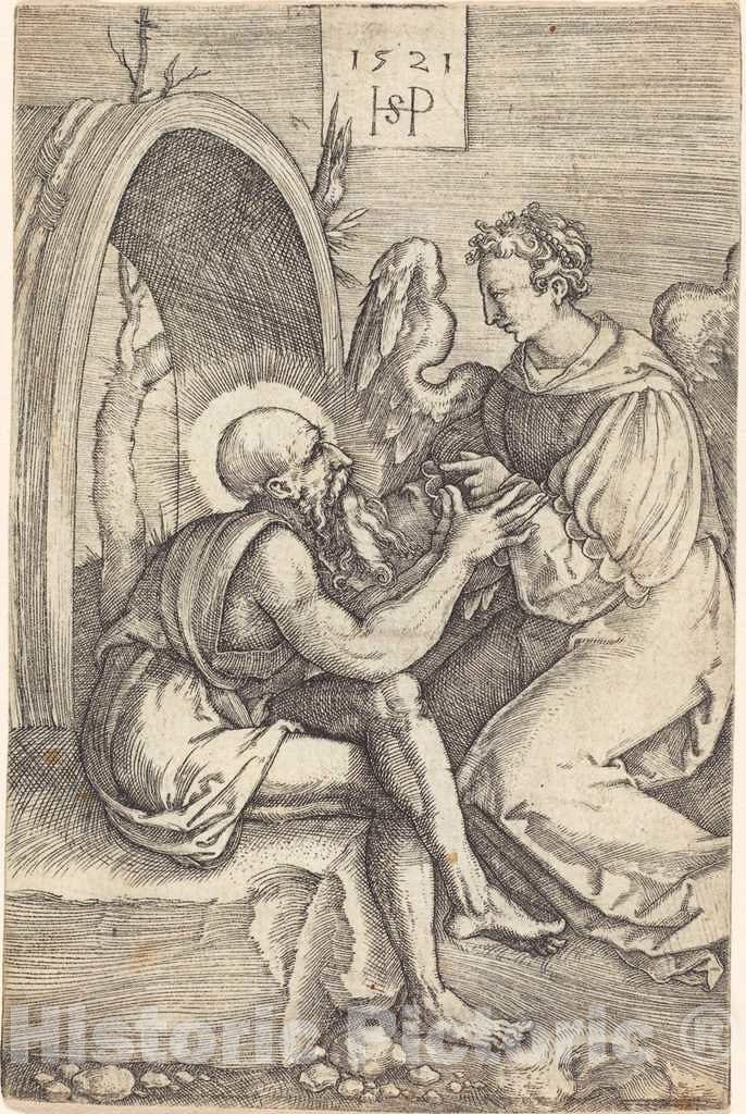 Art Print : Sebald Beham, Saint Jerome with The Angel, 1521 - Vintage Wall Art