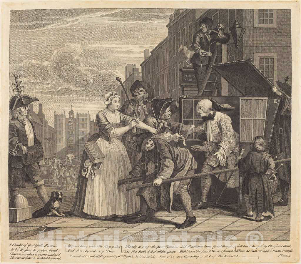 Art Print : William Hogarth, A Rake's Progress: pl.4, 1735 - Vintage Wall Art