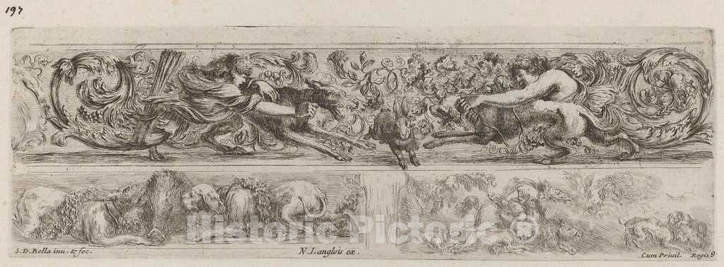 Art Print : Stefano Della Bella, Three Ornamental Bands, 1648 - Vintage Wall Art