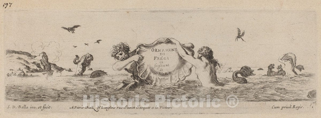 Art Print : Stefano Della Bella, Title Page for Ornamenti di fregi e fogliani, 1648 - Vintage Wall Art