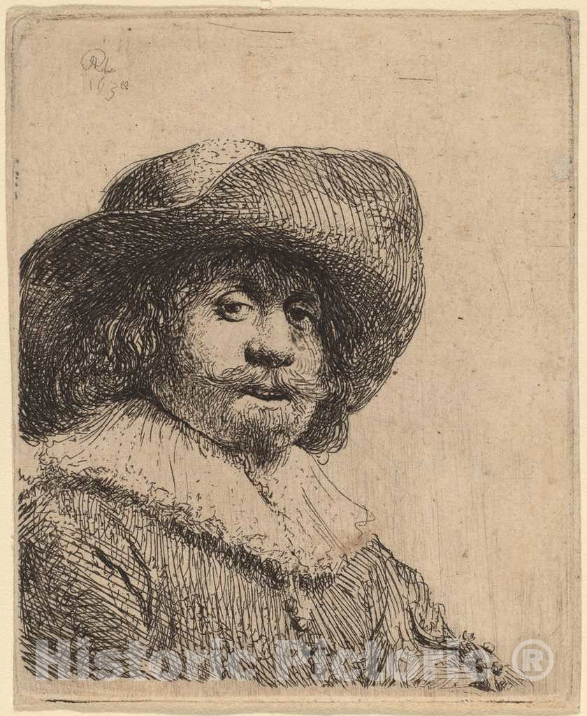 Art Print : Rembrandt, Man in a Broad-Brimmed Hat, Possibly 1638 - Vintage Wall Art