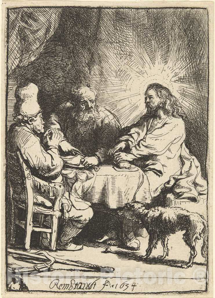 Art Print : Rembrandt, Christ at Emmaus: The Smaller Plate, 1634 - Vintage Wall Art