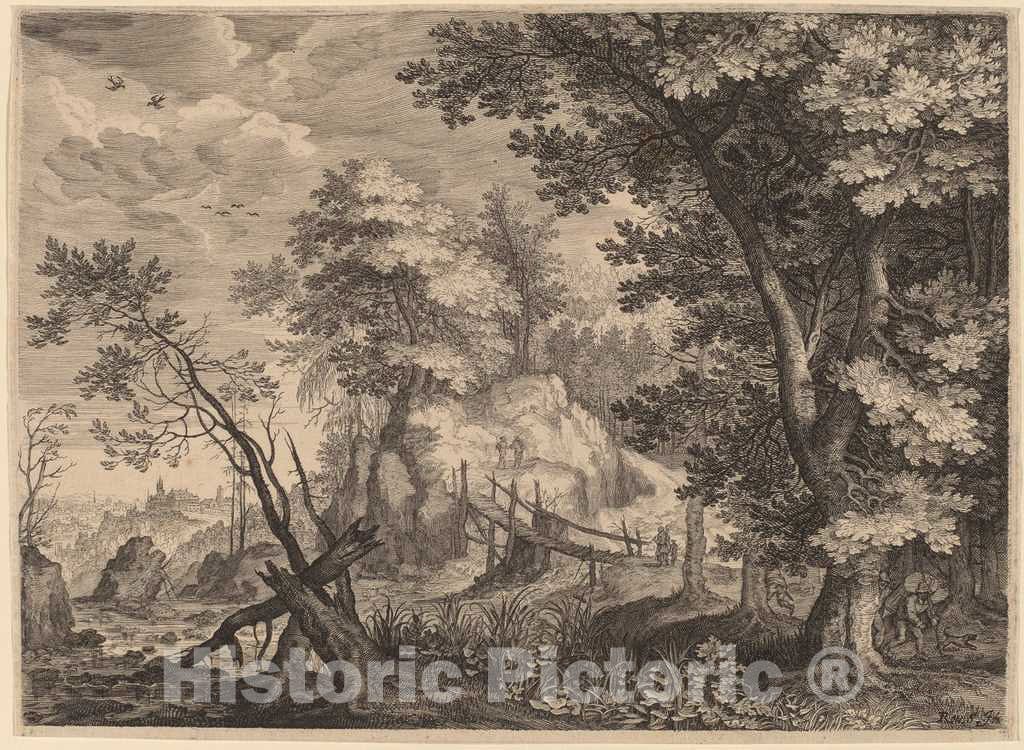 Art Print : Sadeler II After Savery, Woodland Scene, c. 1609 - Vintage Wall Art