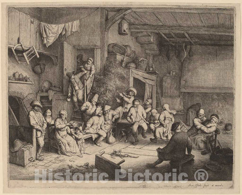 Art Print : Adriaen Van Ostade, Dance in a Tavern, 1652 - Vintage Wall Art