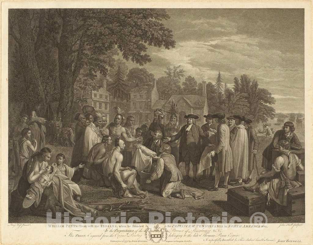 Art Print : Hall After Benjamin West, William Penn's Treaty with The Indians, 1775 - Vintage Wall Art