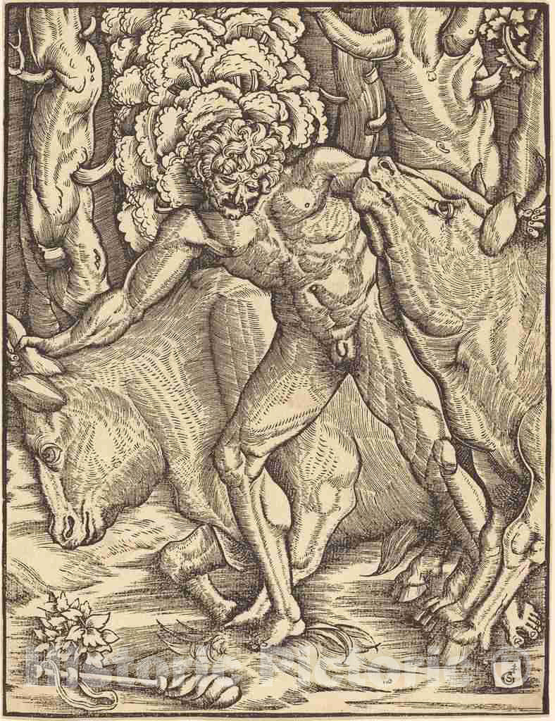 Art Print : Gabriel Salmon, Hercules Carrying Off The Cattle of Geryon - Vintage Wall Art