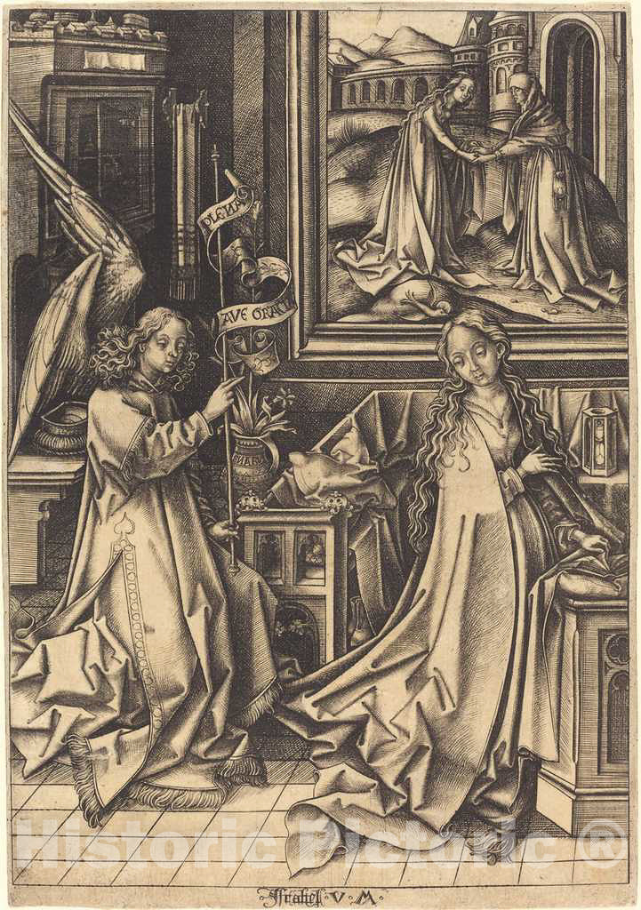 Art Print : Meckenem After Hans Holbein The Elder, The Annunciation, c.1495 - Vintage Wall Art