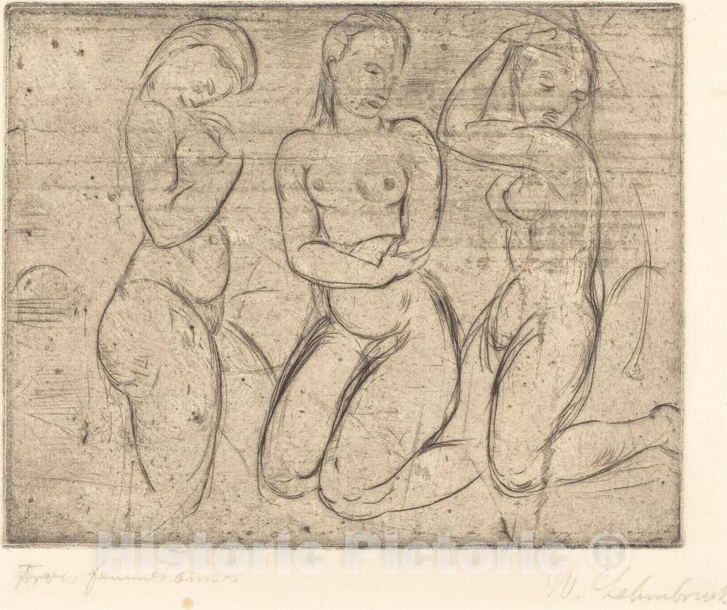 Art Print : Wilhelm Lehmbruck, Three Kneeling Women (DREI Frauen knied), 1913 - Vintage Wall Art