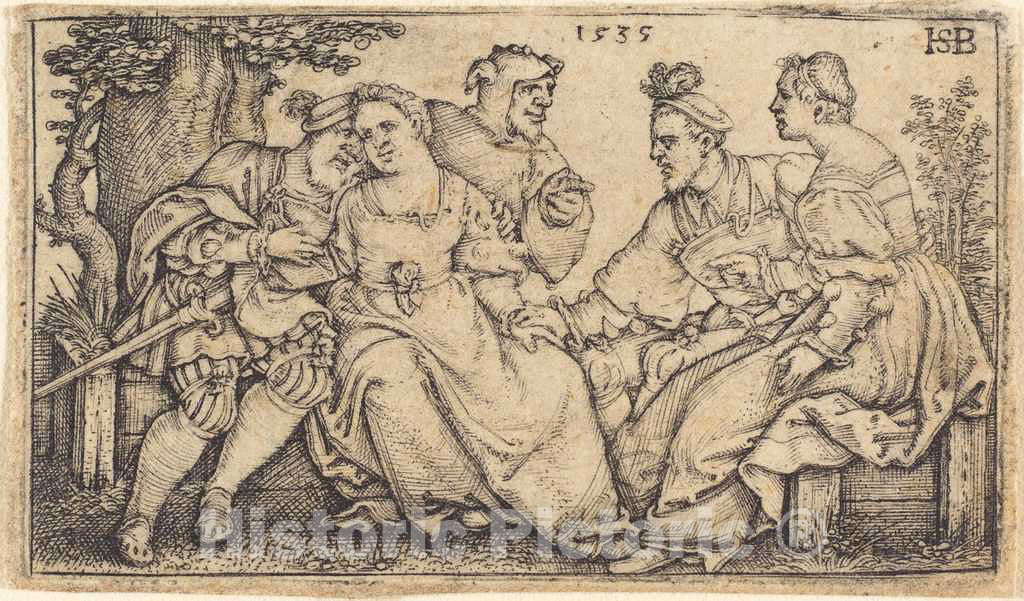 Art Print : Sebald Beham, Two Loving Pairs with Clown, 1535 - Vintage Wall Art