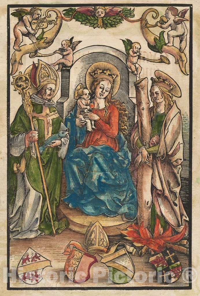 Art Print : Urs GRAF I, The Madonna with Saint Ulrich and Saint Afra [Recto], c. 1511 - Vintage Wall Art