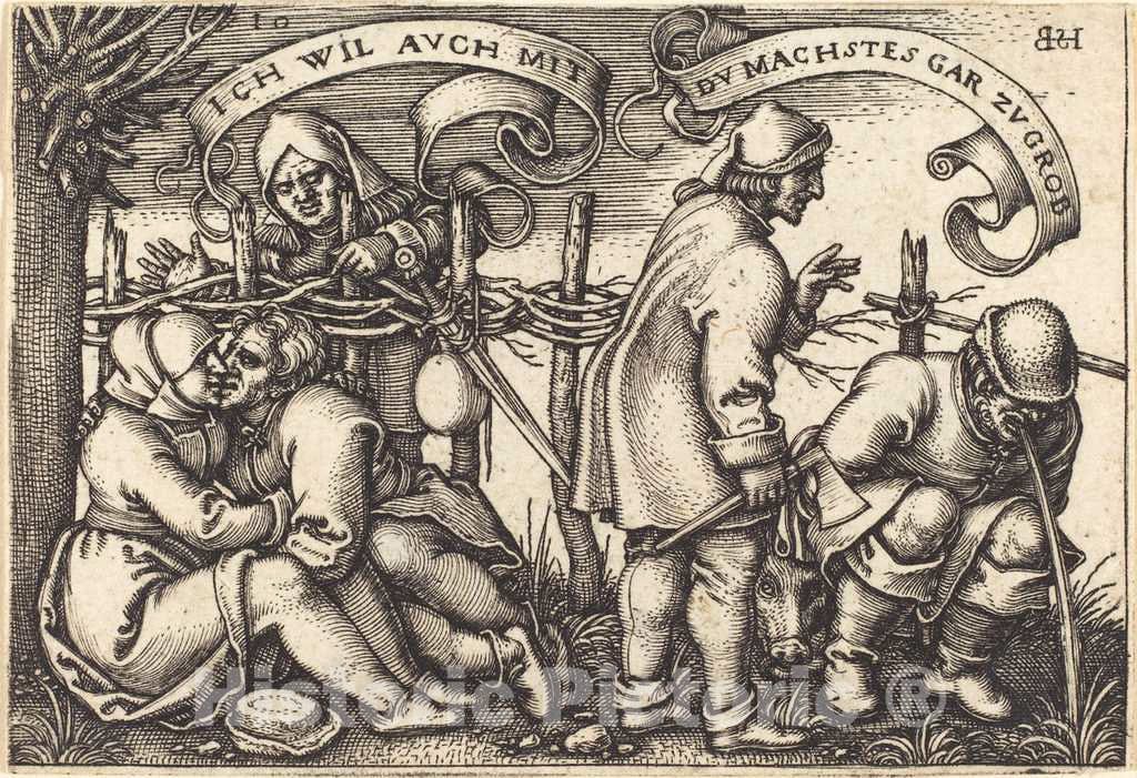Art Print : Sebald Beham, Peasants Behind The Hedge, c.1547 - Vintage Wall Art