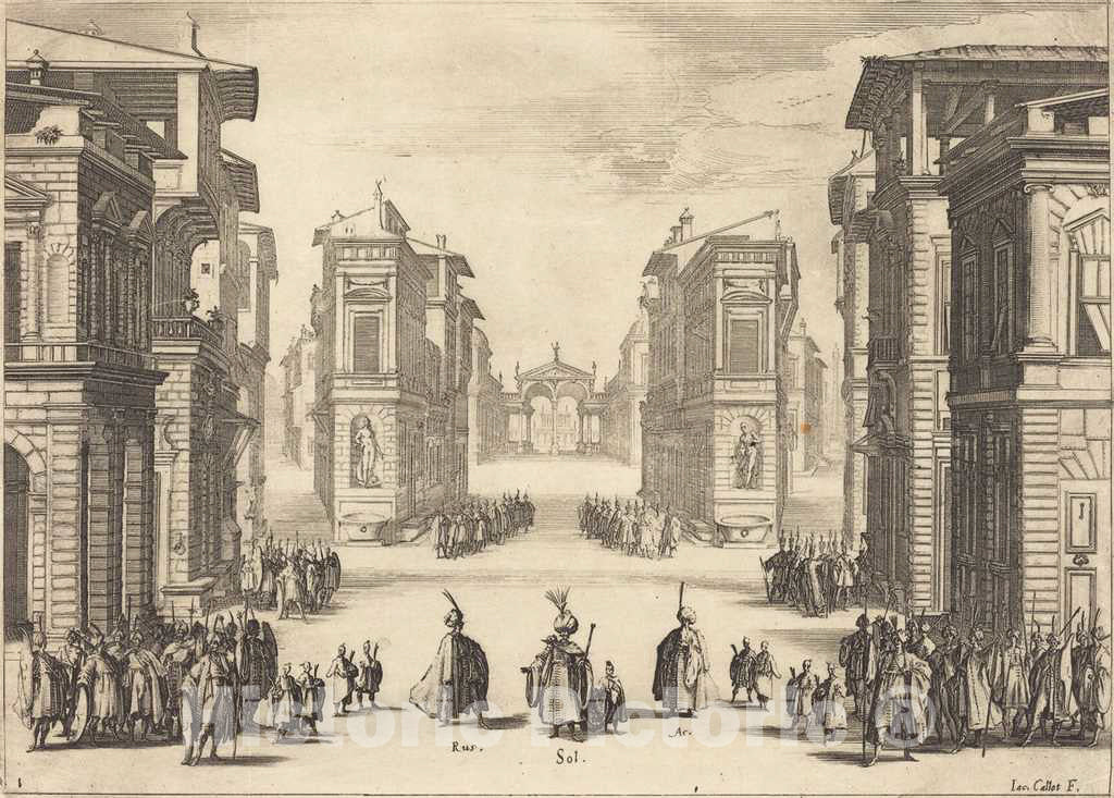 Art Print : Jacques Callot, Solimano, Act I, 1620 - Vintage Wall Art