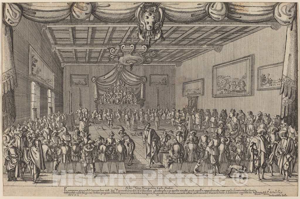 Art Print : Stefano Della Bella, The Banquet of The Piacevoli, 1627 - Vintage Wall Art