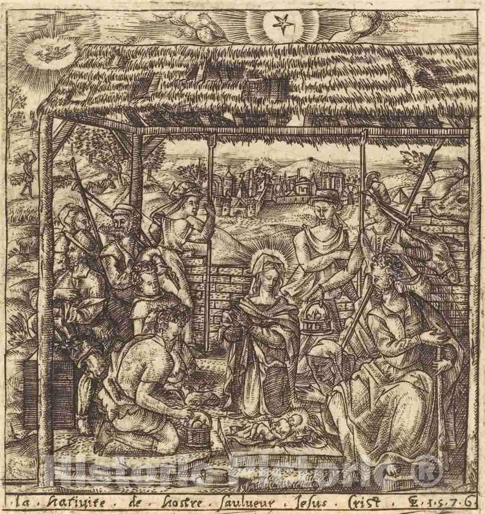 Art Print : LÃ©onard Gaultier, The Adoration of The Shepherds, c.1578 - Vintage Wall Art