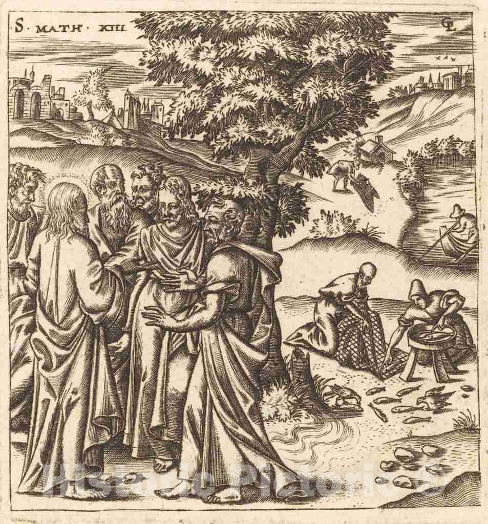 Art Print : LÃ©onard Gaultier, Christ Telling His Disciples of The Parable of The Dragnet, c.1578 - Vintage Wall Art