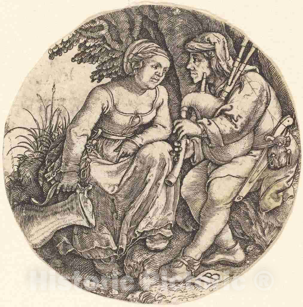 Art Print : Bagpipe Player with His Lover - Vintage Wall Art
