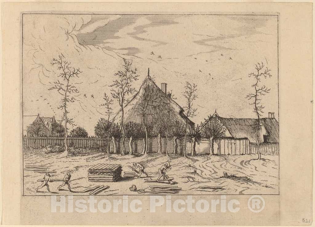 Art Print : Johannes and Lucas Van Doetechum, Farm, c.1610 - Vintage Wall Art